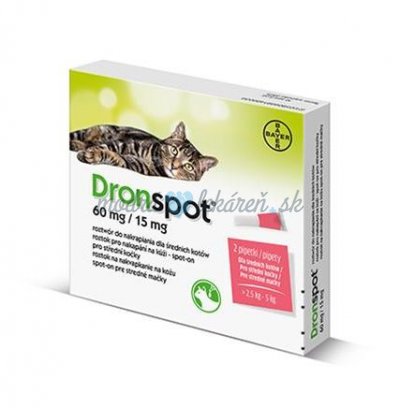 Dronspot 60 mg/15 mg spot on pre stredné mačky sol. 2 x 0,7 ml