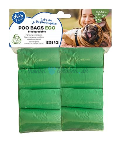 Sáčky DUVO+ na zber psích výkalov, 16x20 biologicky rozložiteľných sáčkov, zelená farba