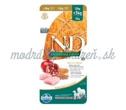Farmina N&D dog AG SELECTION adult medium & maxi, chicken, spelt, oats & pomegranate 12 kg + 3 kg