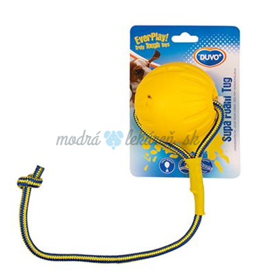 Hračka DUVO+ lopta plávajúca s lanom, žltá, priemer 10x49 cm